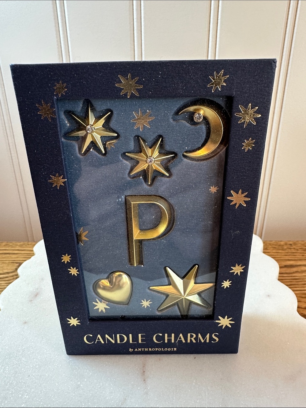 Anthropologie Gold Candle Charms - Star, Moon, Heart & Letter P